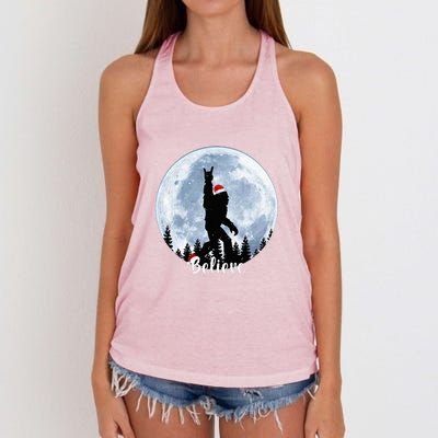 Santa Bigfoot Christmas Rock Roll Sasquatch Believe Xmas  Women's Knotted Racerback Tank