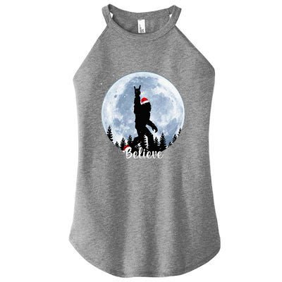 Santa Bigfoot Christmas Rock Roll Sasquatch Believe Xmas  Women's Perfect Tri Rocker Tank