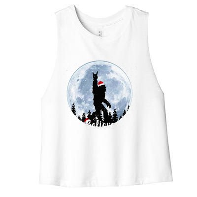 Santa Bigfoot Christmas Rock Roll Sasquatch Believe Xmas  Women's Racerback Cropped Tank