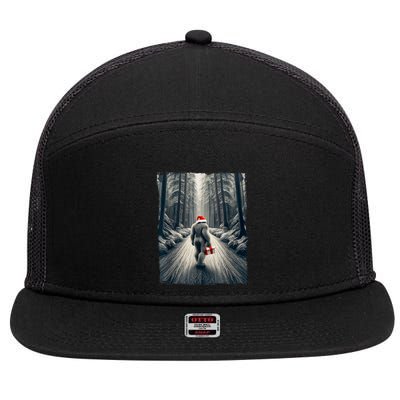 Santa Bigfoot Christmas Sasquatch Believe 7 Panel Mesh Trucker Snapback Hat
