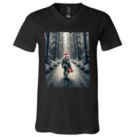 Santa Bigfoot Christmas Sasquatch Believe V-Neck T-Shirt