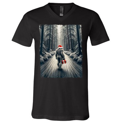 Santa Bigfoot Christmas Sasquatch Believe V-Neck T-Shirt