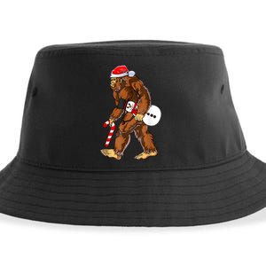 Santa Bigfoot Christmas Sasquatch With Snowman Candy Cane Sustainable Bucket Hat