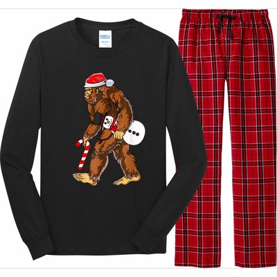 Santa Bigfoot Christmas Sasquatch With Snowman Candy Cane Long Sleeve Pajama Set