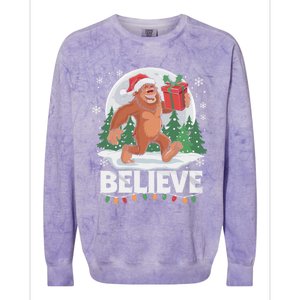 Santa Bigfoot Christmas Lights Funny Sasquatch Believe Xmas Colorblast Crewneck Sweatshirt