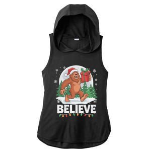 Santa Bigfoot Christmas Lights Funny Sasquatch Believe Xmas Ladies PosiCharge Tri-Blend Wicking Draft Hoodie Tank