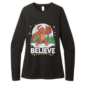 Santa Bigfoot Christmas Lights Funny Sasquatch Believe Xmas Womens CVC Long Sleeve Shirt