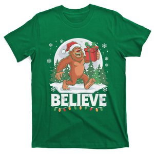 Santa Bigfoot Christmas Lights Funny Sasquatch Believe Xmas T-Shirt