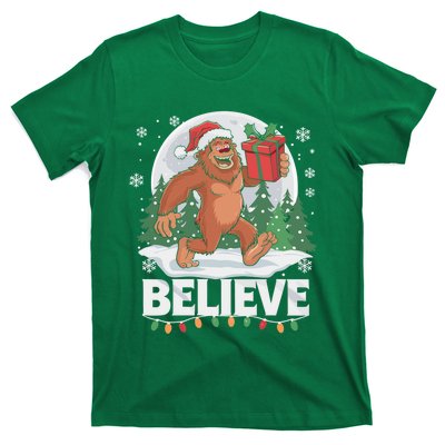 Santa Bigfoot Christmas Lights Funny Sasquatch Believe Xmas T-Shirt