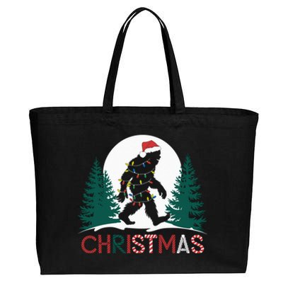 Santa Bigfoot Christmas Lights Funny Sasquatch Believe Xmas Cotton Canvas Jumbo Tote