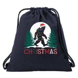 Santa Bigfoot Christmas Lights Funny Sasquatch Believe Xmas Drawstring Bag