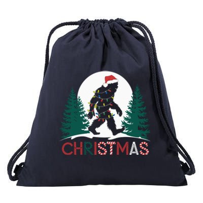 Santa Bigfoot Christmas Lights Funny Sasquatch Believe Xmas Drawstring Bag