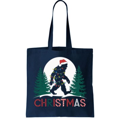 Santa Bigfoot Christmas Lights Funny Sasquatch Believe Xmas Tote Bag