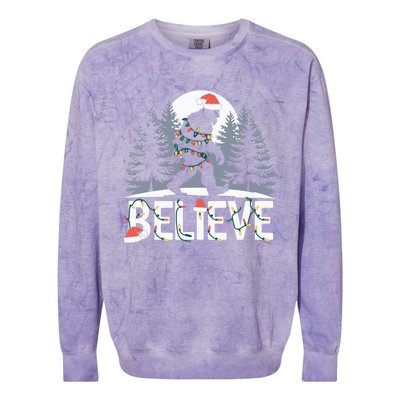 Santa Bigfoot Christmas Lights Funny Sasquatch Believe Xmas Colorblast Crewneck Sweatshirt