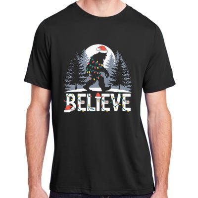 Santa Bigfoot Christmas Lights Funny Sasquatch Believe Xmas Adult ChromaSoft Performance T-Shirt