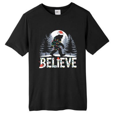 Santa Bigfoot Christmas Lights Funny Sasquatch Believe Xmas Tall Fusion ChromaSoft Performance T-Shirt