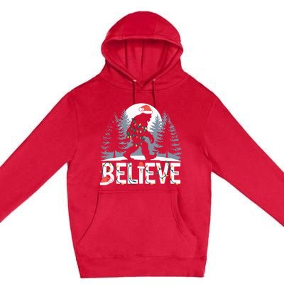 Santa Bigfoot Christmas Lights Funny Sasquatch Believe Xmas Premium Pullover Hoodie