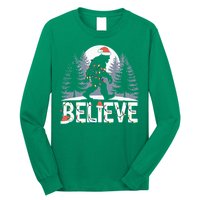 Santa Bigfoot Christmas Lights Funny Sasquatch Believe Xmas Long Sleeve Shirt