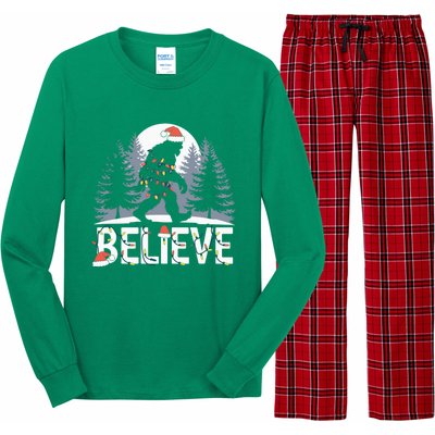 Santa Bigfoot Christmas Lights Funny Sasquatch Believe Xmas Long Sleeve Pajama Set