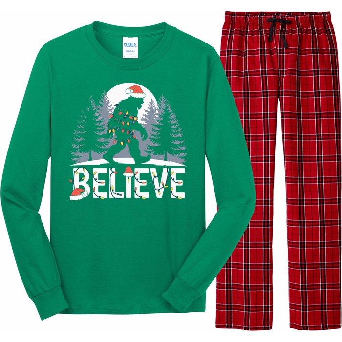 Santa Bigfoot Christmas Lights Funny Sasquatch Believe Xmas Long Sleeve Pajama Set