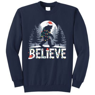 Santa Bigfoot Christmas Lights Funny Sasquatch Believe Xmas Tall Sweatshirt