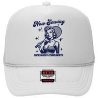 Serving Backhanded Compliments Retro Graphic High Crown Mesh Back Trucker Hat