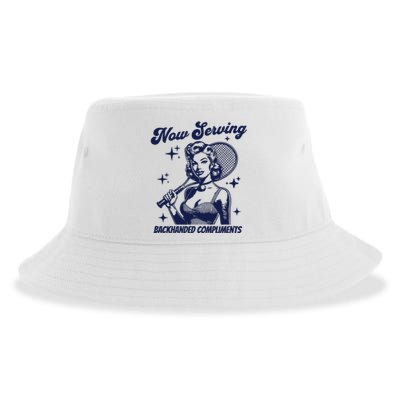 Serving Backhanded Compliments Retro Graphic Sustainable Bucket Hat