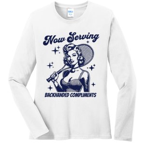 Serving Backhanded Compliments Retro Graphic Ladies Long Sleeve Shirt