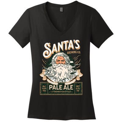 SantaS Brewing Company Pale Ale Fun Christmas Beer Drinking Women's V-Neck T-Shirt
