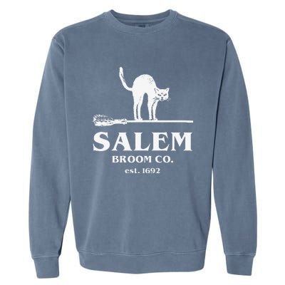 Salem Broom Co Company Halloween Black Cat Witch And Broom Garment-Dyed Sweatshirt