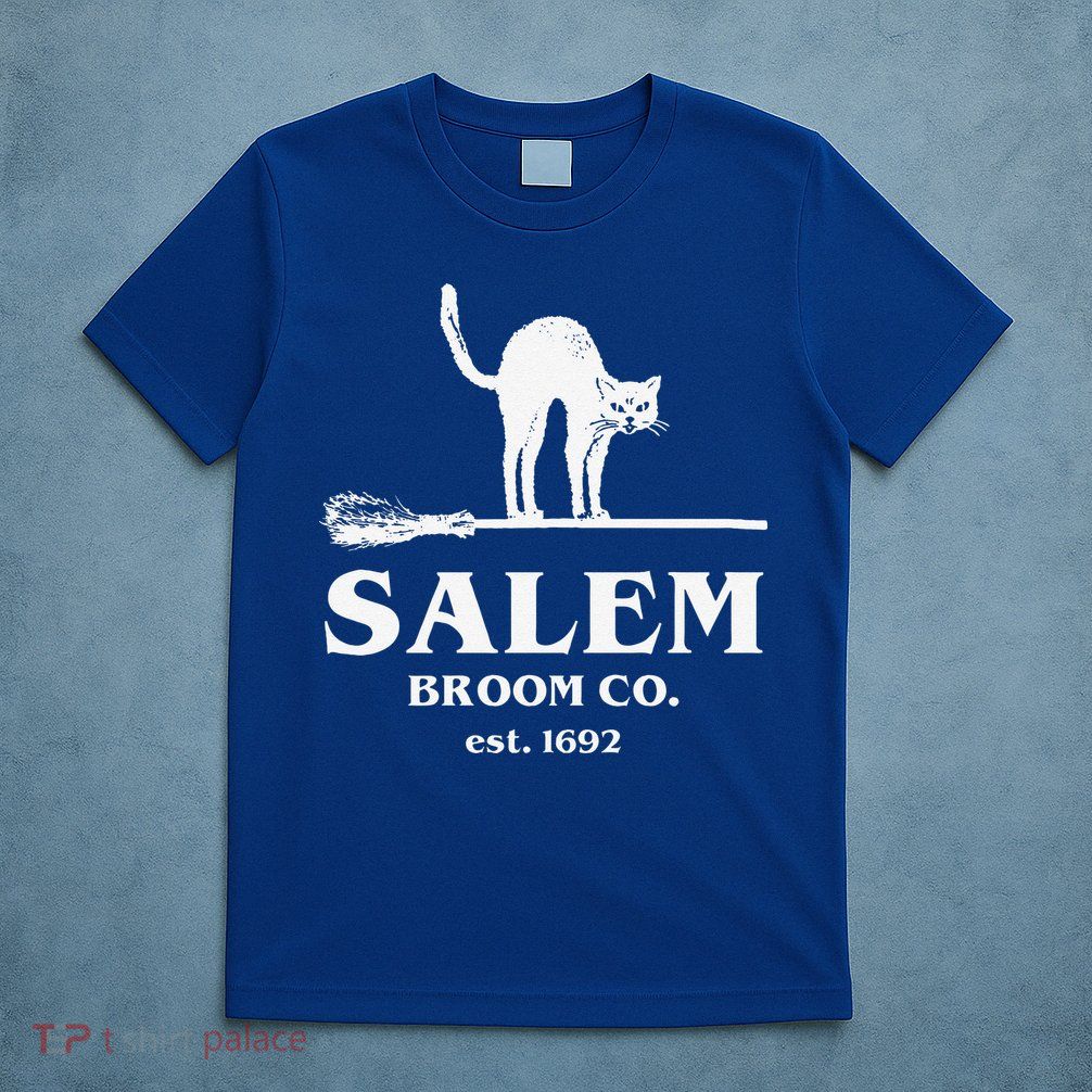 Salem Broom Co Company Halloween Black Cat Witch And Broom T-Shirt