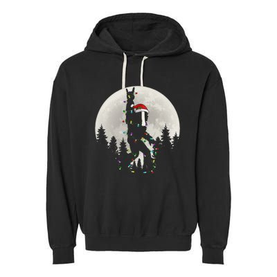 Santa Bigfoot Christmas Lights Funny Xmas Sasquatch Garment-Dyed Fleece Hoodie