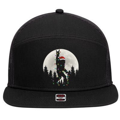 Santa Bigfoot Christmas Lights Funny Xmas Sasquatch 7 Panel Mesh Trucker Snapback Hat