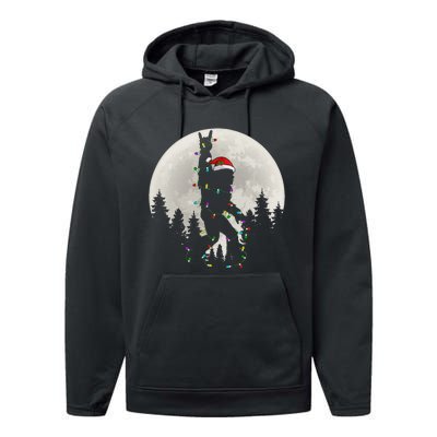 Santa Bigfoot Christmas Lights Funny Xmas Sasquatch Performance Fleece Hoodie