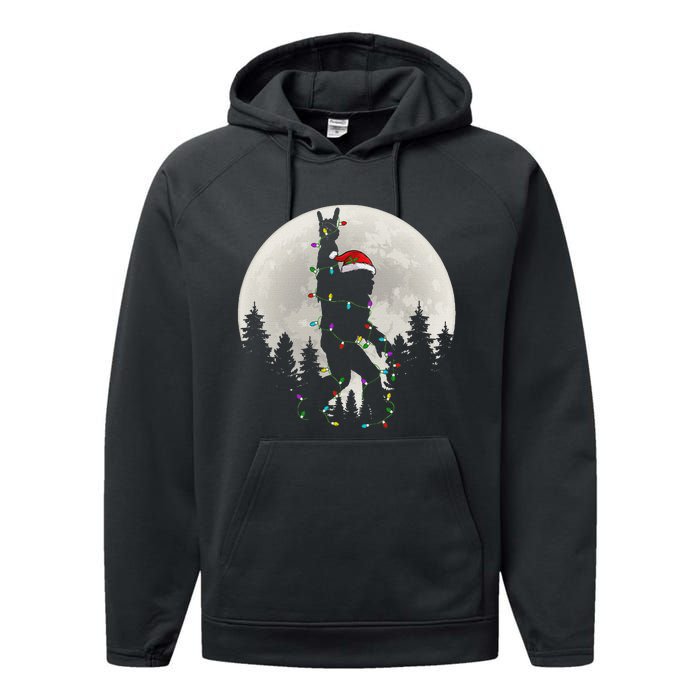 Santa Bigfoot Christmas Lights Funny Xmas Sasquatch Performance Fleece Hoodie