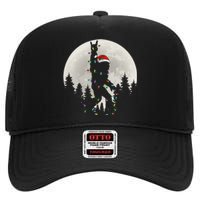 Santa Bigfoot Christmas Lights Funny Xmas Sasquatch High Crown Mesh Back Trucker Hat