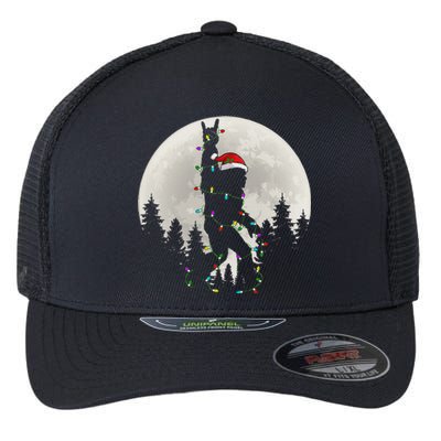 Santa Bigfoot Christmas Lights Funny Xmas Sasquatch Flexfit Unipanel Trucker Cap