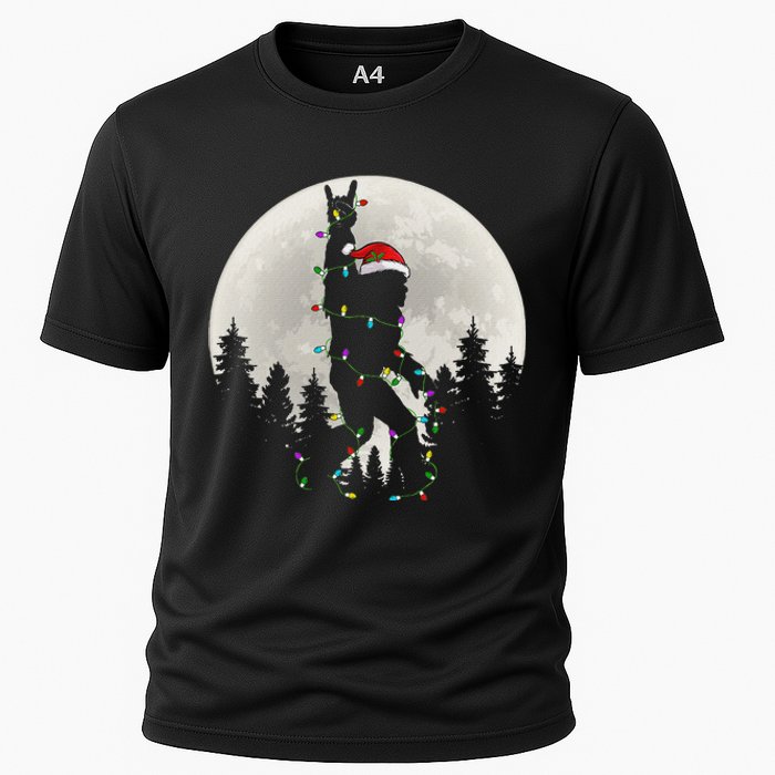 Santa Bigfoot Christmas Lights Funny Xmas Sasquatch Cooling Performance Crew T-Shirt