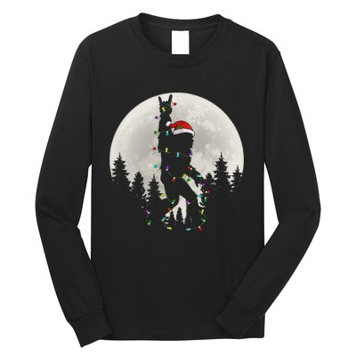 Santa Bigfoot Christmas Lights Funny Xmas Sasquatch Long Sleeve Shirt