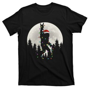 Santa Bigfoot Christmas Lights Funny Xmas Sasquatch T-Shirt