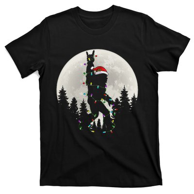 Santa Bigfoot Christmas Lights Funny Xmas Sasquatch T-Shirt