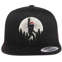 Santa Bigfoot Christmas Lights Funny Xmas Sasquatch Flat Bill Trucker Hat