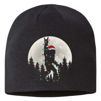 Santa Bigfoot Christmas Lights Funny Xmas Sasquatch Sustainable Beanie