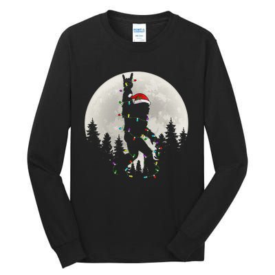 Santa Bigfoot Christmas Lights Funny Xmas Sasquatch Tall Long Sleeve T-Shirt