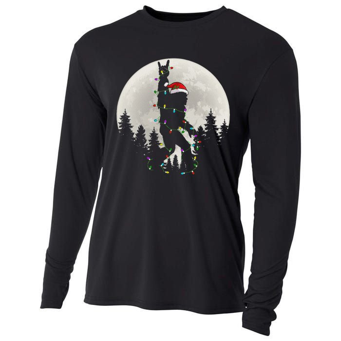 Santa Bigfoot Christmas Lights Funny Xmas Sasquatch Cooling Performance Long Sleeve Crew