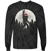 Santa Bigfoot Christmas Lights Funny Xmas Sasquatch Tie-Dye Long Sleeve Shirt