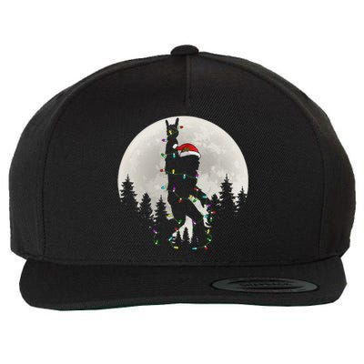 Santa Bigfoot Christmas Lights Funny Xmas Sasquatch Wool Snapback Cap