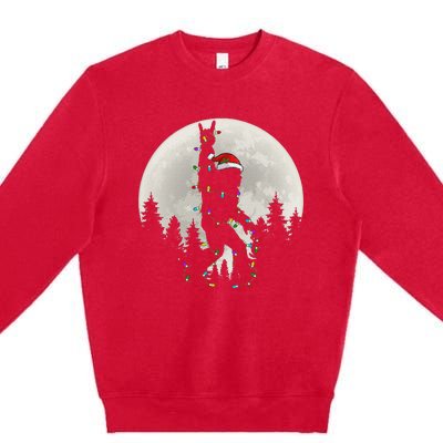 Santa Bigfoot Christmas Lights Funny Xmas Sasquatch Premium Crewneck Sweatshirt