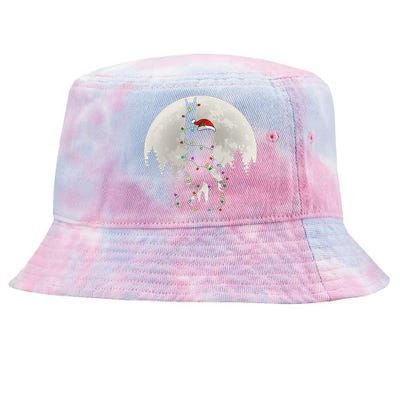 Santa Bigfoot Christmas Lights Funny Xmas Sasquatch Tie-Dyed Bucket Hat