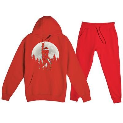 Santa Bigfoot Christmas Lights Funny Xmas Sasquatch Premium Hooded Sweatsuit Set